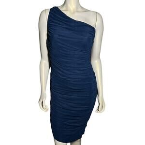 PrettyGarden Navy Blue One Shoulder Ruched Bodycon Dress NWT